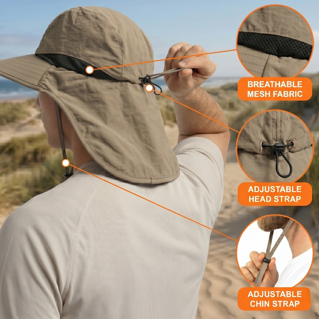 Adventure Fishing Headwear with Fold-Down Mesh Shield for Neck & Ears | Outdoor Boonie Cap for Hiking & Camping | UPF 50+ Shaded Crown &