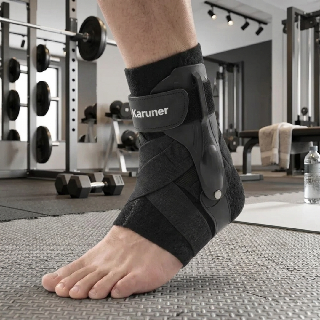 Adjustable Ankle Support Brace with Side Stabilizers for Sports Recovery and Joint Protection