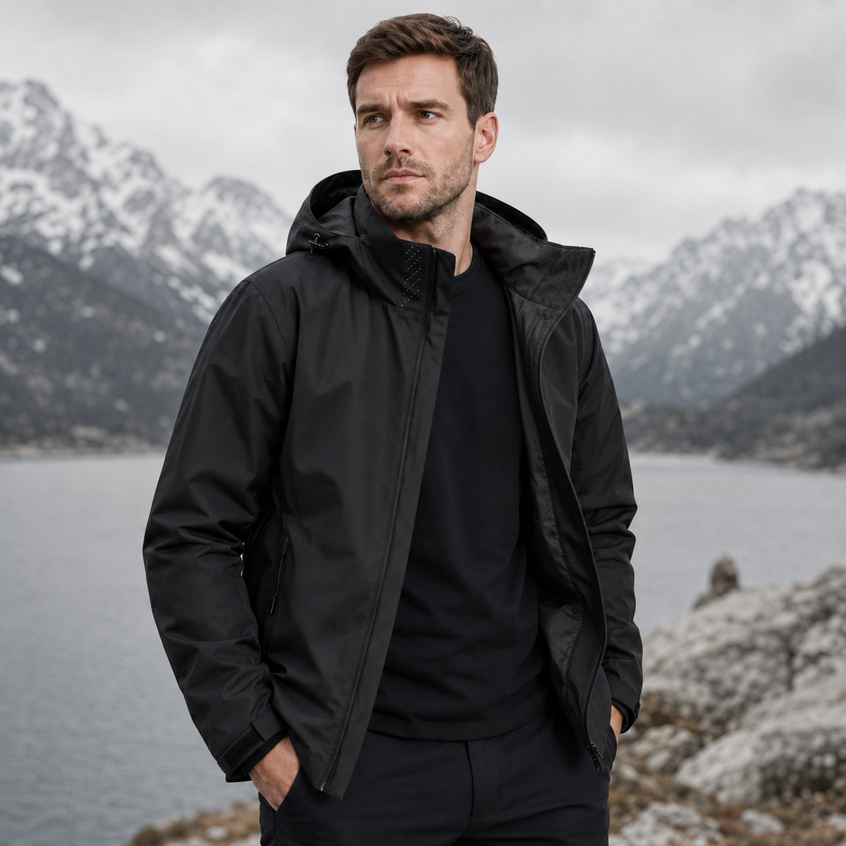 Lightweight Zip-Front Rain Jacket with Hood – Breathable Weather Shell for Men