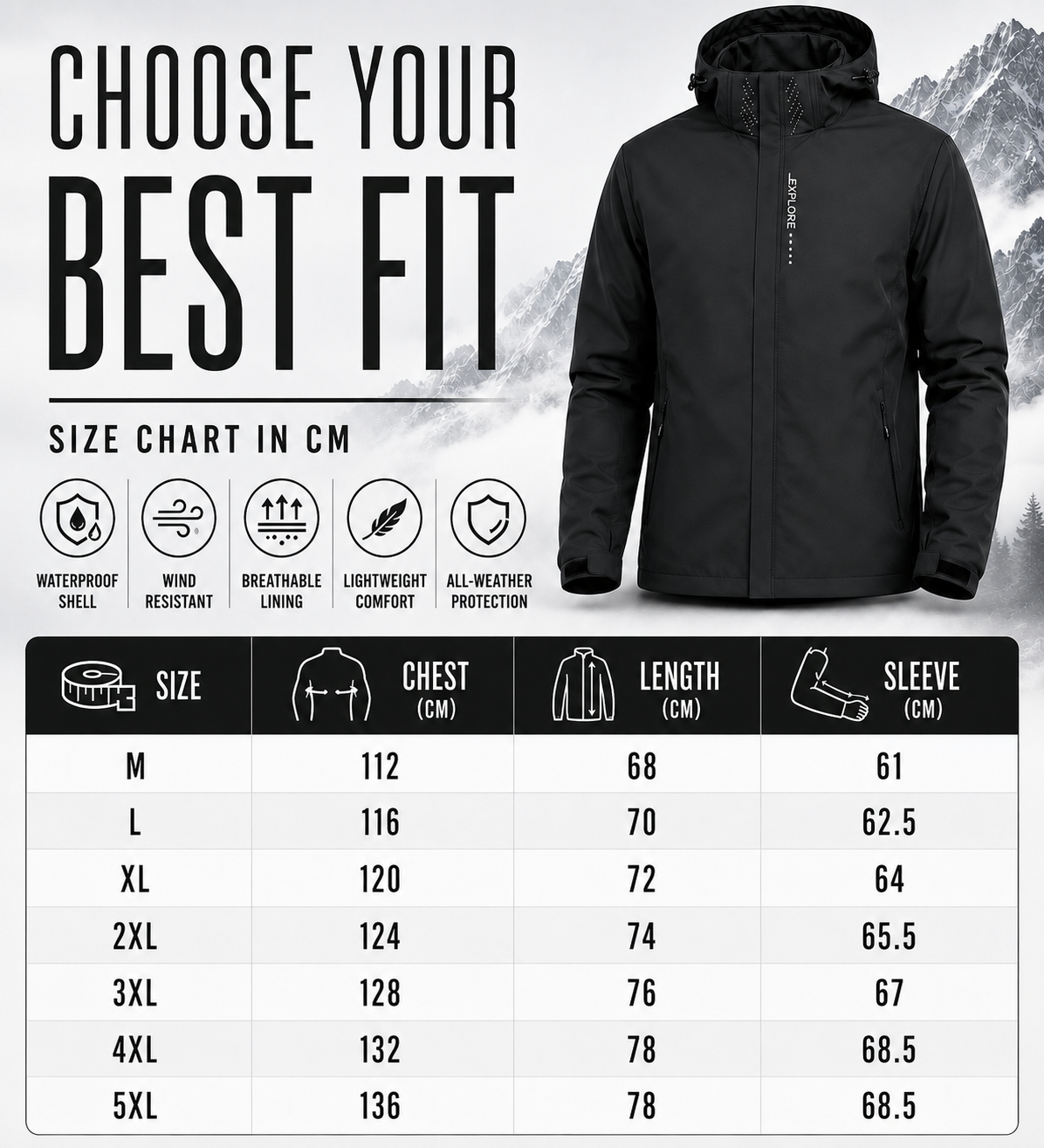 Lightweight Zip-Front Rain Jacket with Hood – Breathable Weather Shell for Men