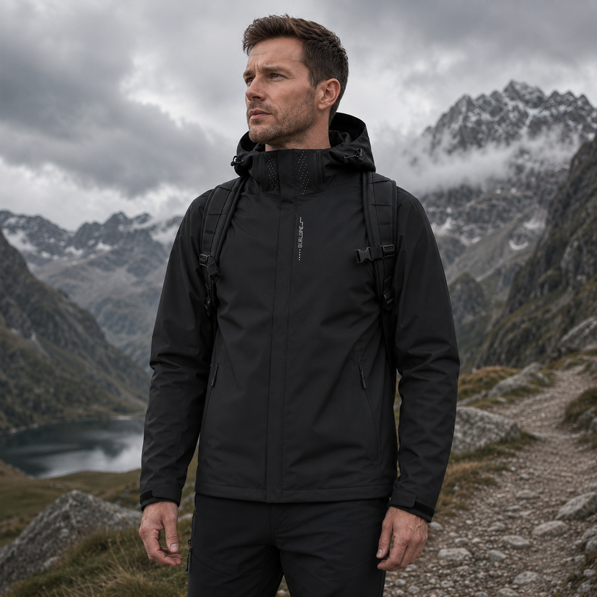 Lightweight Zip-Front Rain Jacket with Hood – Breathable Weather Shell for Men