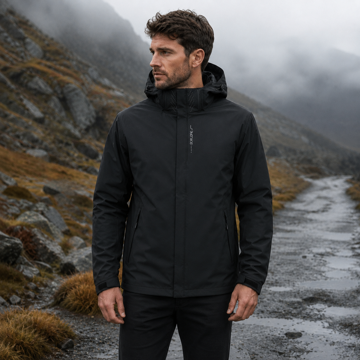 Lightweight Zip-Front Rain Jacket with Hood – Breathable Weather Shell for Men