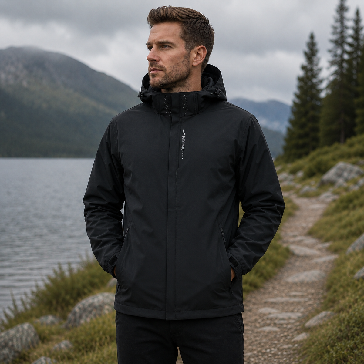 Lightweight Zip-Front Rain Jacket with Hood – Breathable Weather Shell for Men