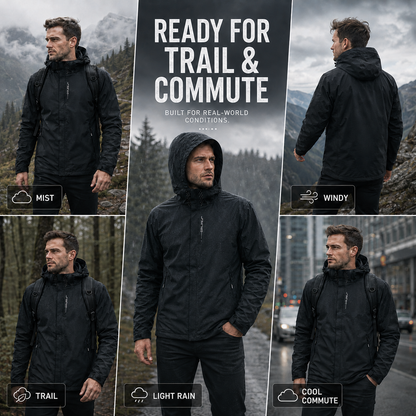 Lightweight Zip-Front Rain Jacket with Hood – Breathable Weather Shell for Men