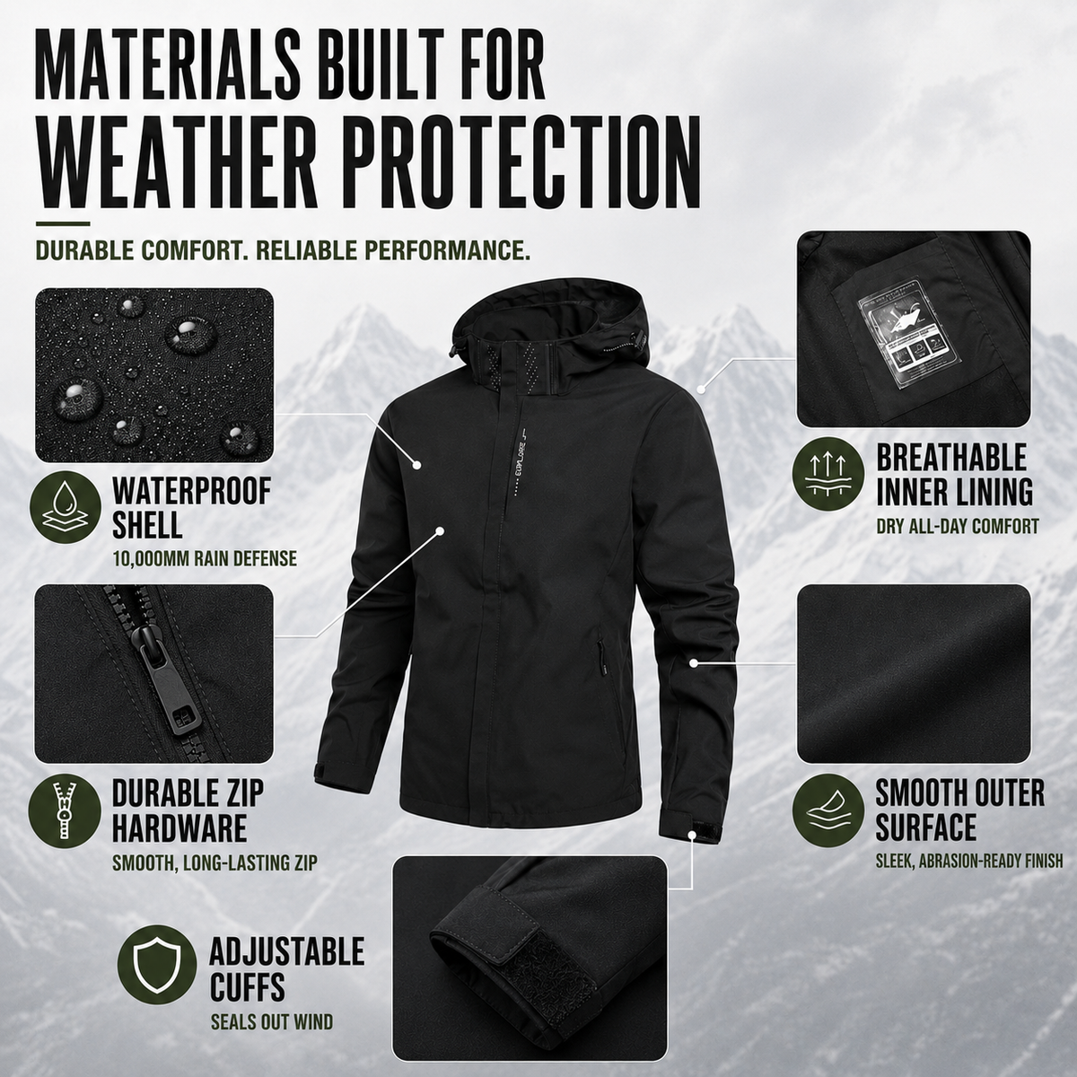 Lightweight Zip-Front Rain Jacket with Hood – Breathable Weather Shell for Men