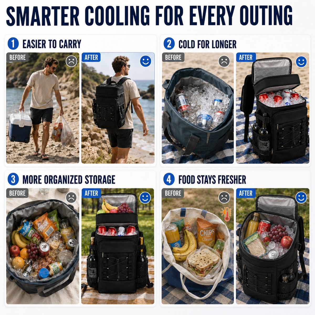 Thermal Backpack Cooler with Dual Compartments & Bottle Pockets for Hiking and Picnics