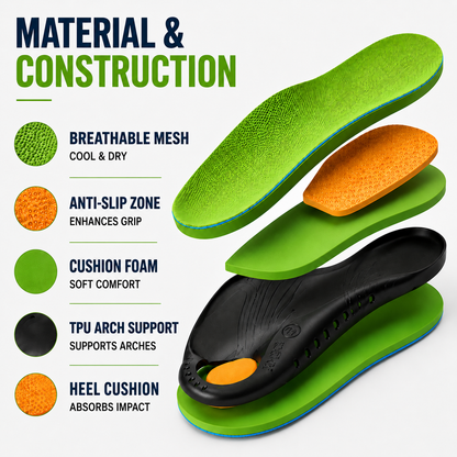 Shock-Absorbing Foot Inserts with Elevated Heel-to-Toe Support for All-Day Stability