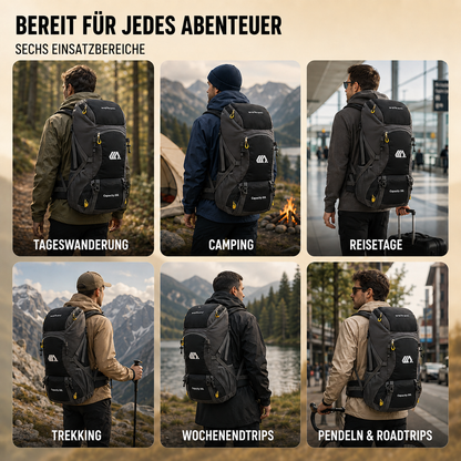 50L Hiking Backpack with Separate Shoe Compartment – Ventilated Back Panel, Padded Straps & Hip Belt – Multi-Day Trail Pack for Camping &