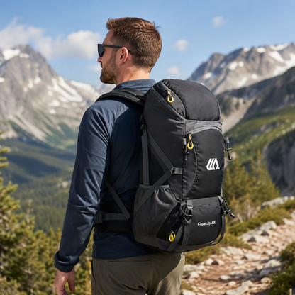 50L Hiking Backpack with Separate Shoe Compartment – Ventilated Back Panel, Padded Straps & Hip Belt – Multi-Day Trail Pack for Camping &
