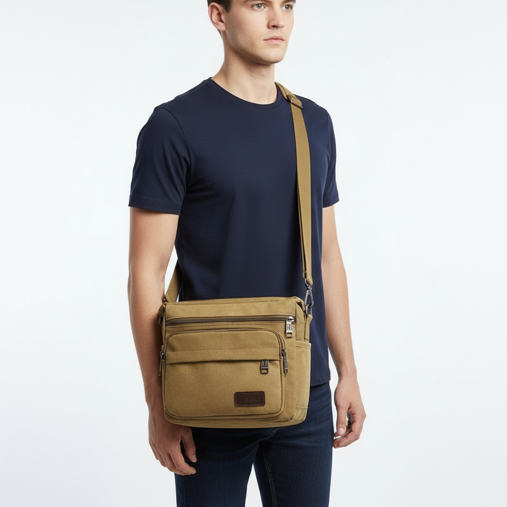 Canvas Crossbody Satchel - Adjustable Strap Shoulder Bag with Zip Pockets for Daily Carry, Work & Travel