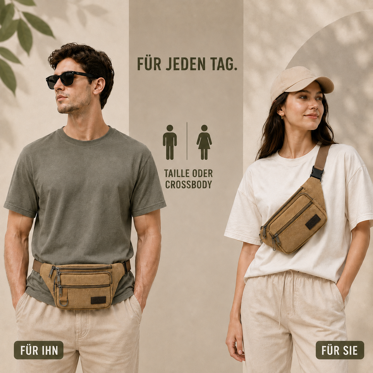 Heavy-Duty Canvas Belt Bag with Multiple Compartments for Travel & Outdoor