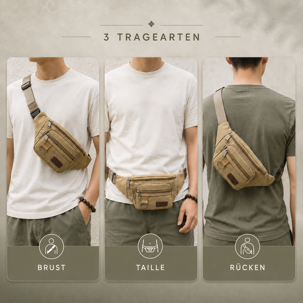 Heavy-Duty Canvas Belt Bag with Multiple Compartments for Travel & Outdoor