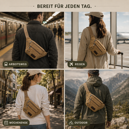 Heavy-Duty Canvas Belt Bag with Multiple Compartments for Travel & Outdoor