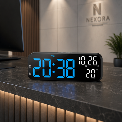 Digital LED Alarm Clock with Temperature Display & Voice Control for Bedroom, Nightstand Desktop Clock with Date, Night Mode Dimmer & Dual