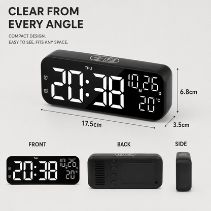 Digital LED Alarm Clock with Temperature Display & Voice Control for Bedroom, Nightstand Desktop Clock with Date, Night Mode Dimmer & Dual