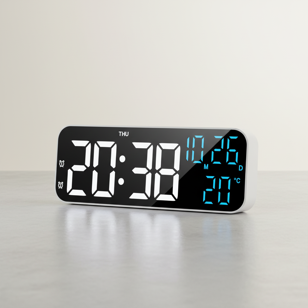 Digital LED Alarm Clock with Temperature Display & Voice Control for Bedroom, Nightstand Desktop Clock with Date, Night Mode Dimmer & Dual