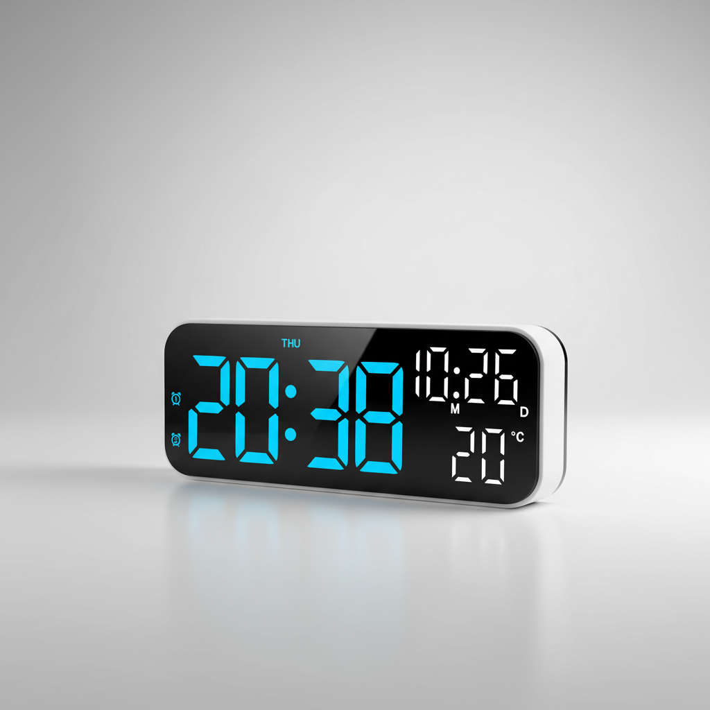 Digital LED Alarm Clock with Temperature Display & Voice Control for Bedroom, Nightstand Desktop Clock with Date, Night Mode Dimmer & Dual