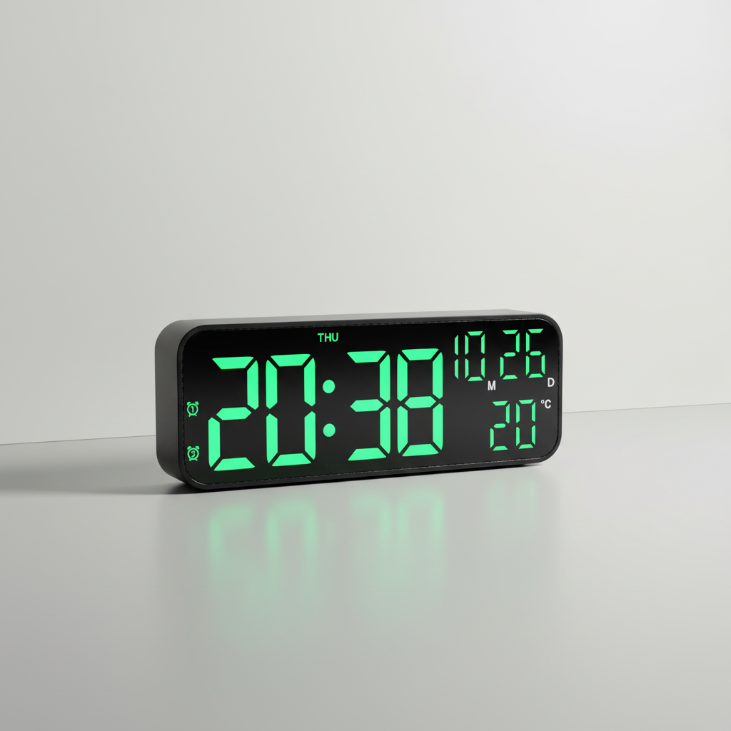 Digital LED Alarm Clock with Temperature Display & Voice Control for Bedroom, Nightstand Desktop Clock with Date, Night Mode Dimmer & Dual