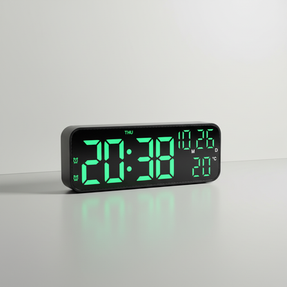 Digital LED Alarm Clock with Temperature Display & Voice Control for Bedroom, Nightstand Desktop Clock with Date, Night Mode Dimmer & Dual