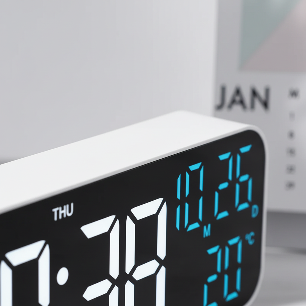 Digital LED Alarm Clock with Temperature Display & Voice Control for Bedroom, Nightstand Desktop Clock with Date, Night Mode Dimmer & Dual