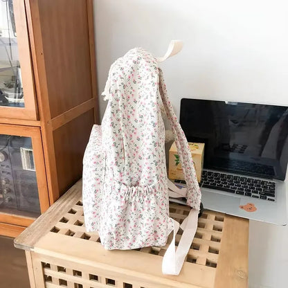 Floral Print School Backpack with Multiple Pockets for Students & Daily Use