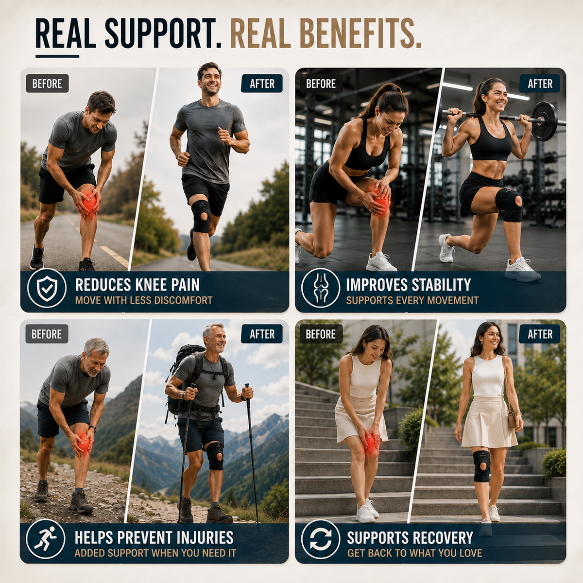 Adjustable Compression Knee Brace with Side Stabilizers for Joint Support & Pain Relief