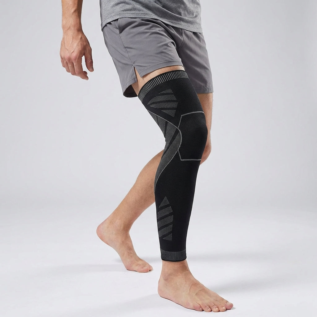 Knee Support Compression Sleeve for Running, Sports & Daily Activities – Full-Leg Design with Anti-Slip Band