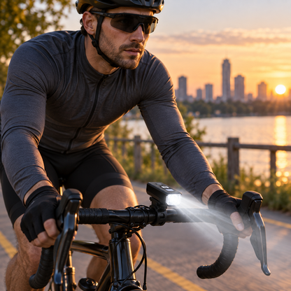 Rechargeable Bike Headlight with Auto-Sensing & Digital Battery Display for Cycling Safety
