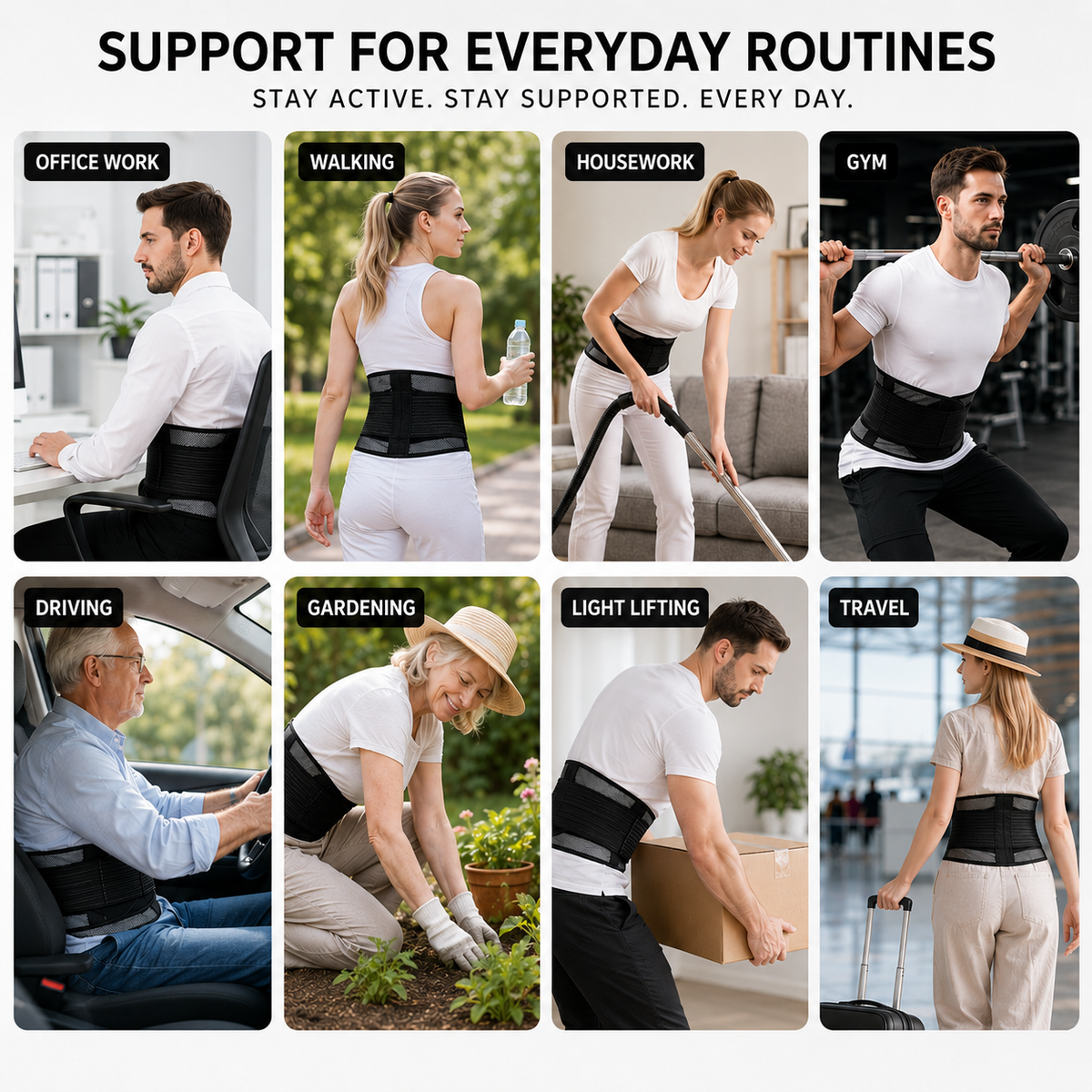 Adjustable Lower Back Support Brace with Dual-Strap Compression for Pain Relief & Posture Correction