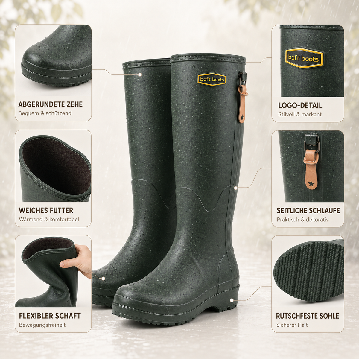 Knee-High Waterproof Rain Boots for Women & Men – Slip-On Rubber Boots with Non-Slip Sole for Muddy Terrain, Gardening & Outdoor Activities
