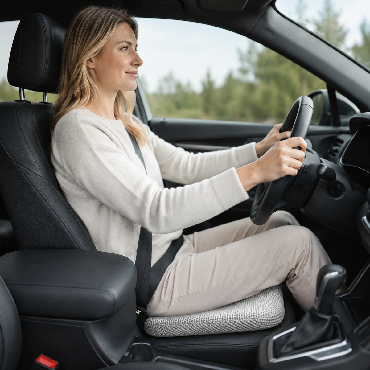 Elevated Car Seat Cushion with Airflow Honeycomb Design for Driver Comfort & Posture Support