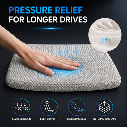 Elevated Car Seat Cushion with Airflow Honeycomb Design for Driver Comfort & Posture Support
