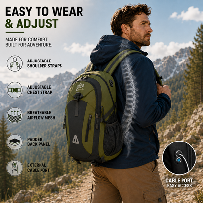 40L Outdoor Backpack with Padded Mesh Panels & Adjustable Straps for Hiking and Travel