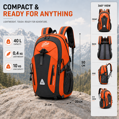 40L Outdoor Backpack with Padded Mesh Panels & Adjustable Straps for Hiking and Travel
