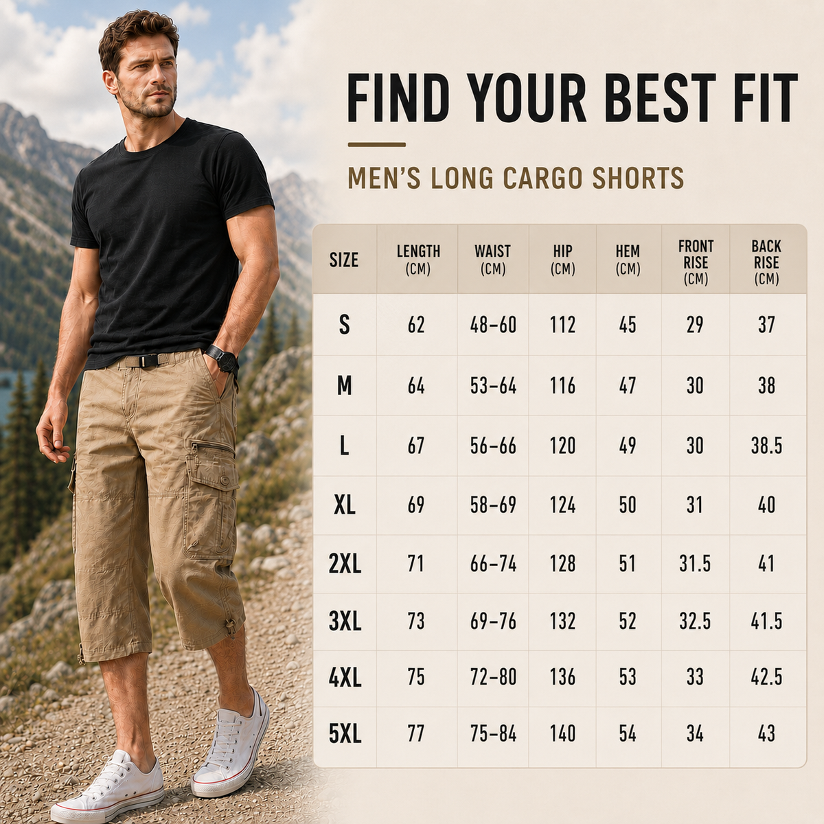 Men's Capri-Length Hiking Shorts with Multiple Cargo Pockets for Trail & Outdoor Adventures