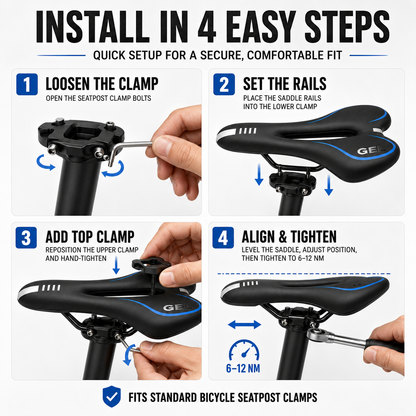 Pressure-Relief Bike Saddle with Center Channel for Road & Time Trial Cycling – Foam Cushion, Water-Resistant Cover, Standard Rail Mount