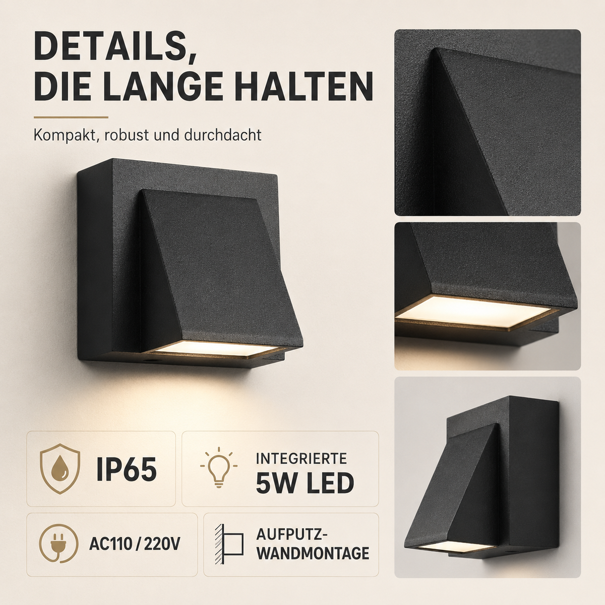 Outdoor Wall Light Fixture Weatherproof LED 5W Sconce for Patio Garden Entry Modern Exterior Lighting
