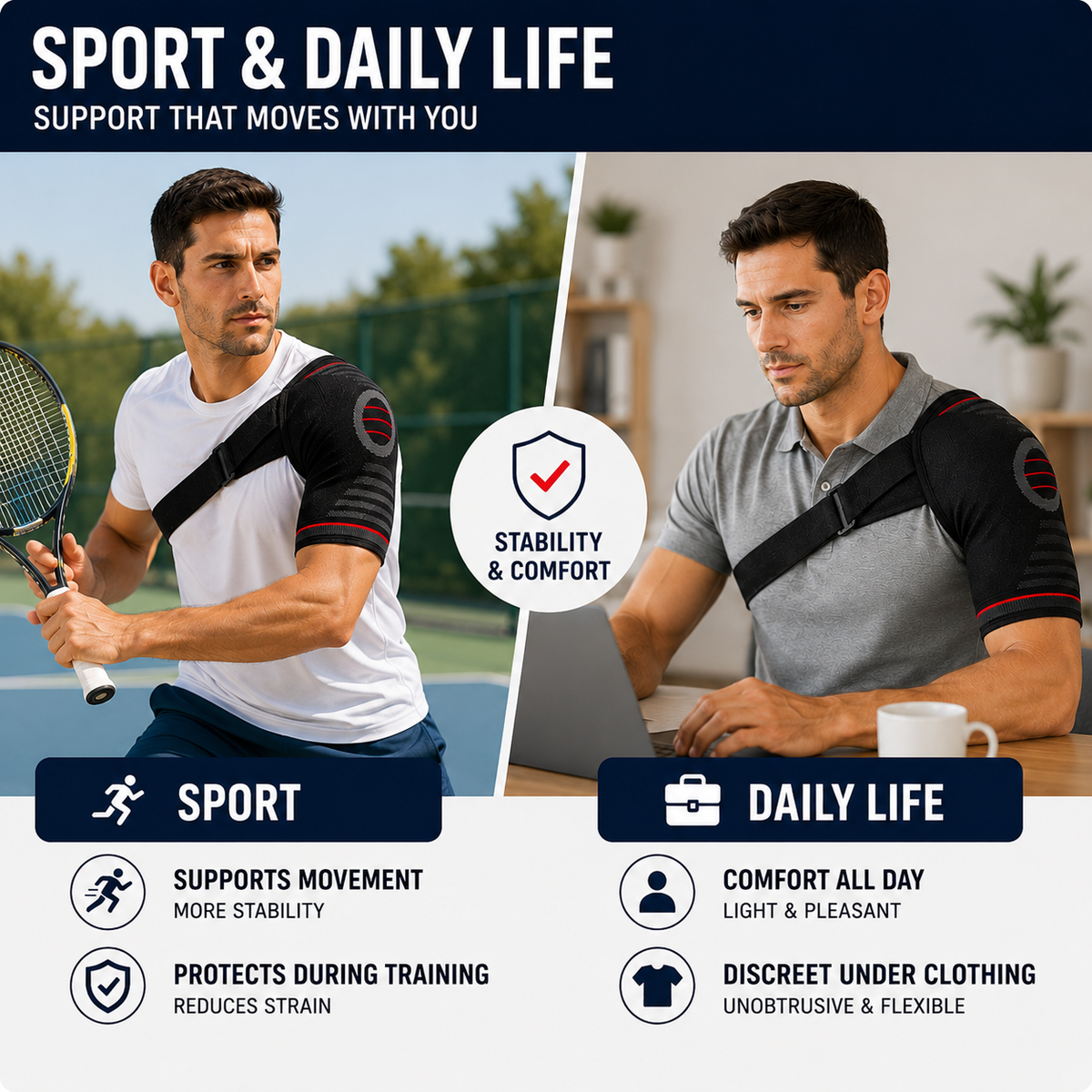 Rotator Cuff Brace with Adjustable Compression Straps for Shoulder Pain Relief & Joint Stability