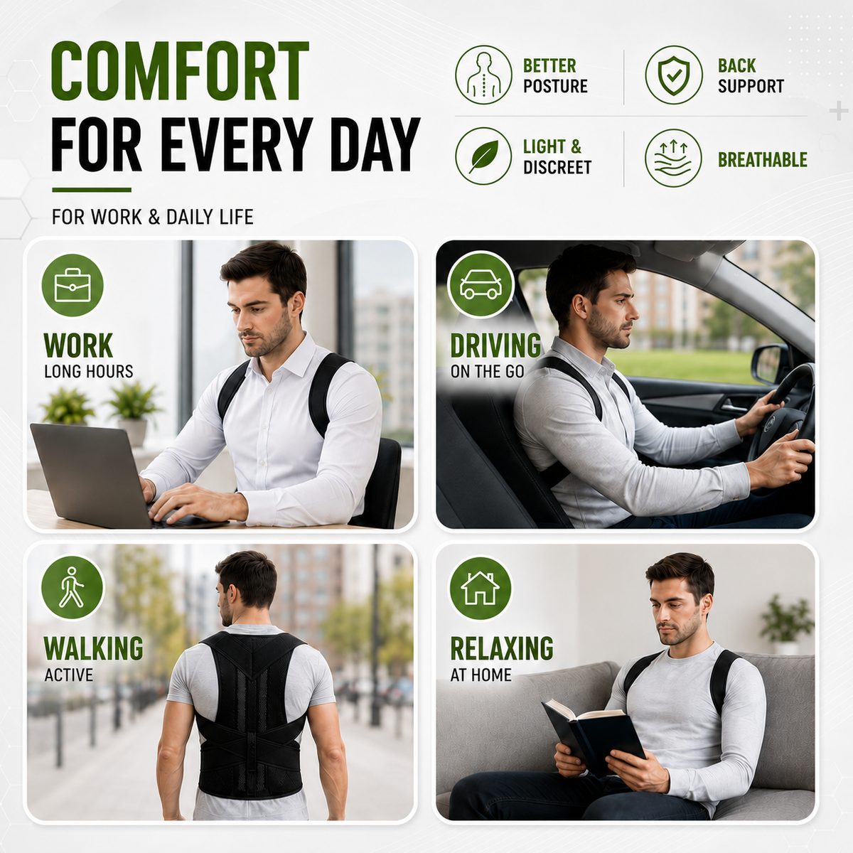 Adjustable Posture Corrector Brace for Upper & Lower Spinal Support – Breathable Harness Design for Men & Women