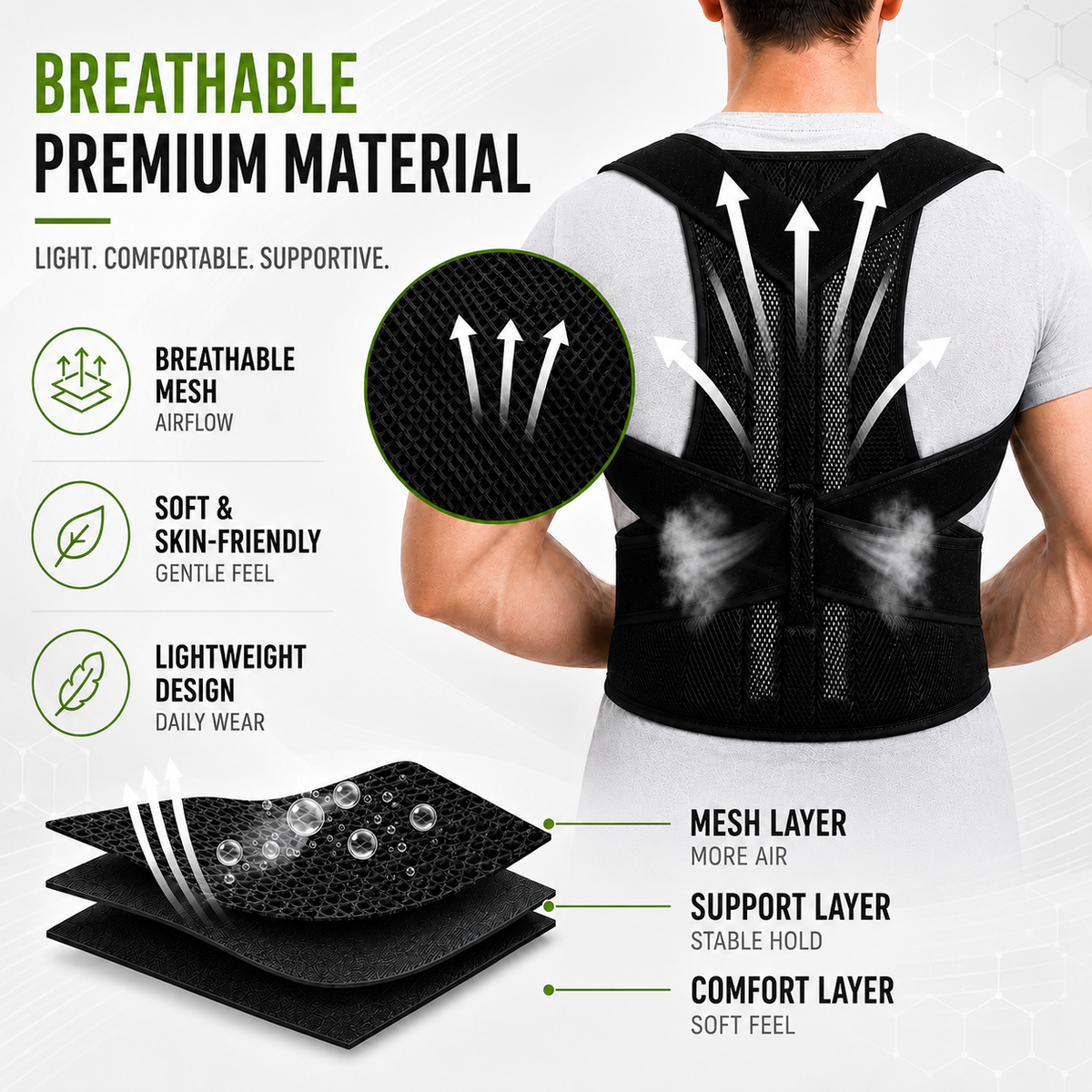 Adjustable Posture Corrector Brace for Upper & Lower Spinal Support – Breathable Harness Design for Men & Women