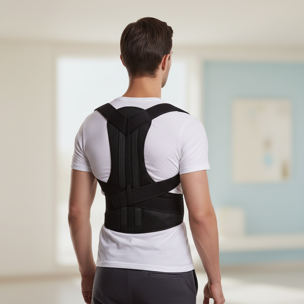 Adjustable Upper Back Straightener with Shoulder Straps for Alignment and Lumbar Relief – Unisex Posture Corrector with Breathable Mesh