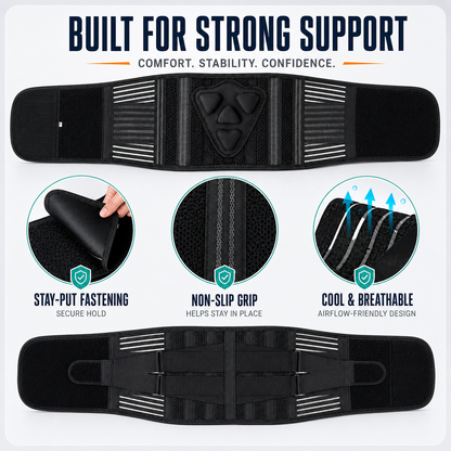 Adjustable Lower Back Support Brace with Dual Compression Straps for Posture Relief and Heavy Lifting