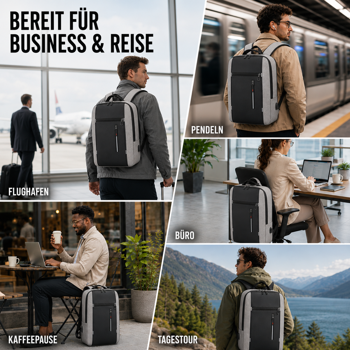Water-Resistant Laptop Backpack with USB Charging Port for Work & Travel | Business Commuter Daypack with Padded 15.6-Inch Computer Sleeve