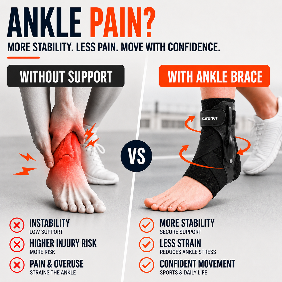 Adjustable Ankle Support Brace with Side Stabilizers for Sports Recovery and Joint Protection