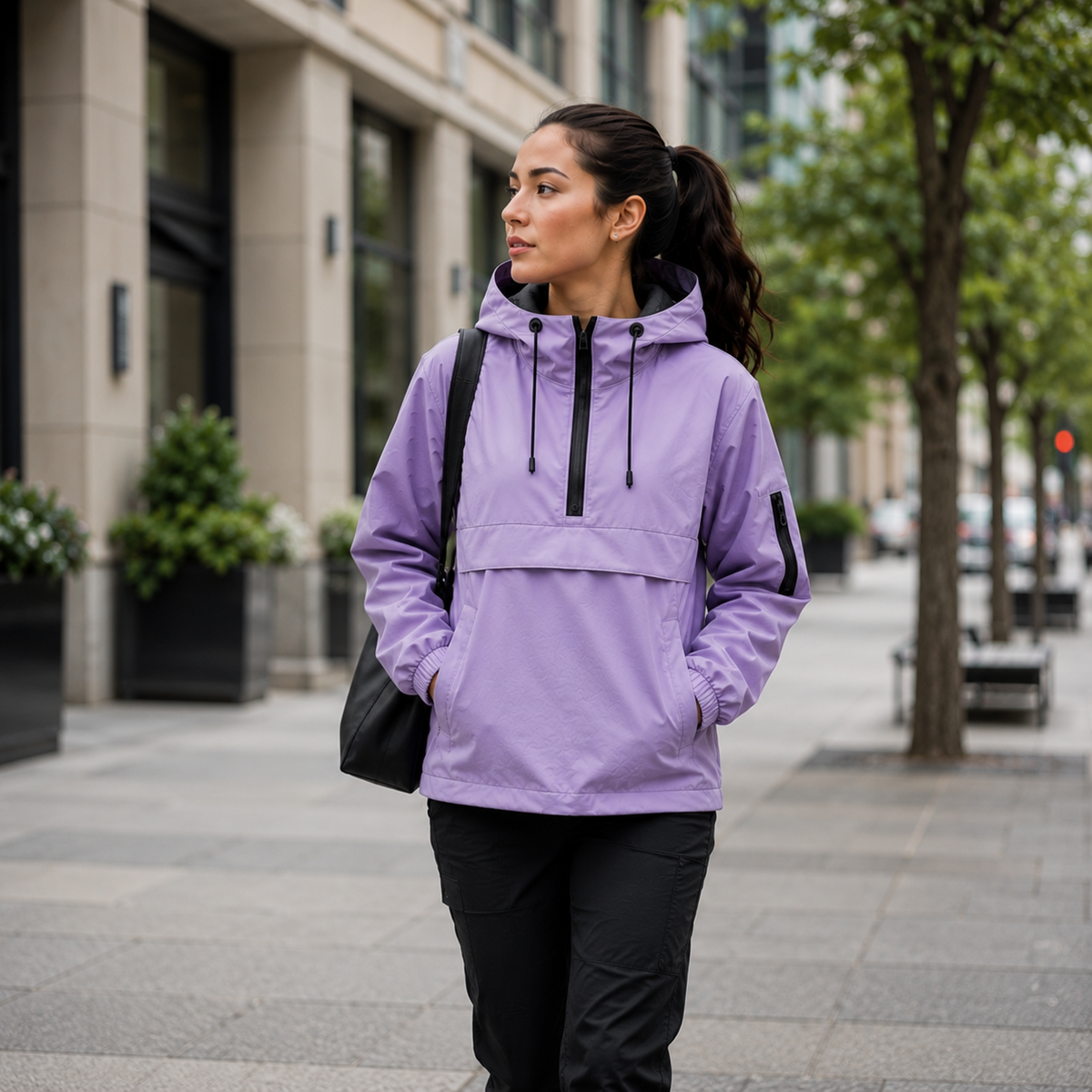 Weatherproof Half-Zip Windbreaker Jacket with Hood – Lightweight Water-Resistant Pullover for Men & Women