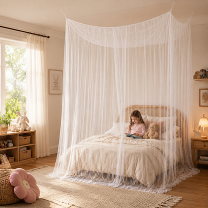 Spacious Hanging Bed Canopy Net | Tall Box-Style Insect Barrier for Double Beds & Camping | 87×79×79 in Interior | White or Black Mesh