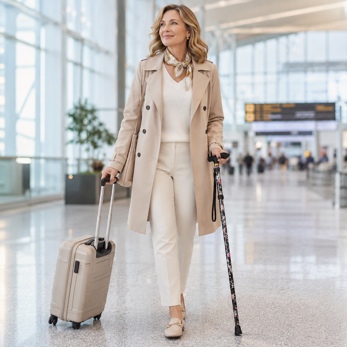 Adjustable Folding Cane with Floral Print & Lightweight Aluminum Frame for Travel