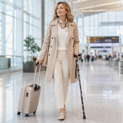 Adjustable Folding Cane with Floral Print & Lightweight Aluminum Frame for Travel