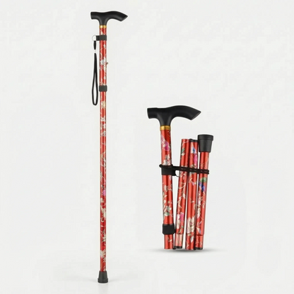 Adjustable Folding Cane with Floral Print & Lightweight Aluminum Frame for Travel