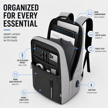 Waterproof Laptop Backpack with USB Charging Port – Padded Compartment for 15.6 Inch Notebook – Commuter Daypack for Work School Travel
